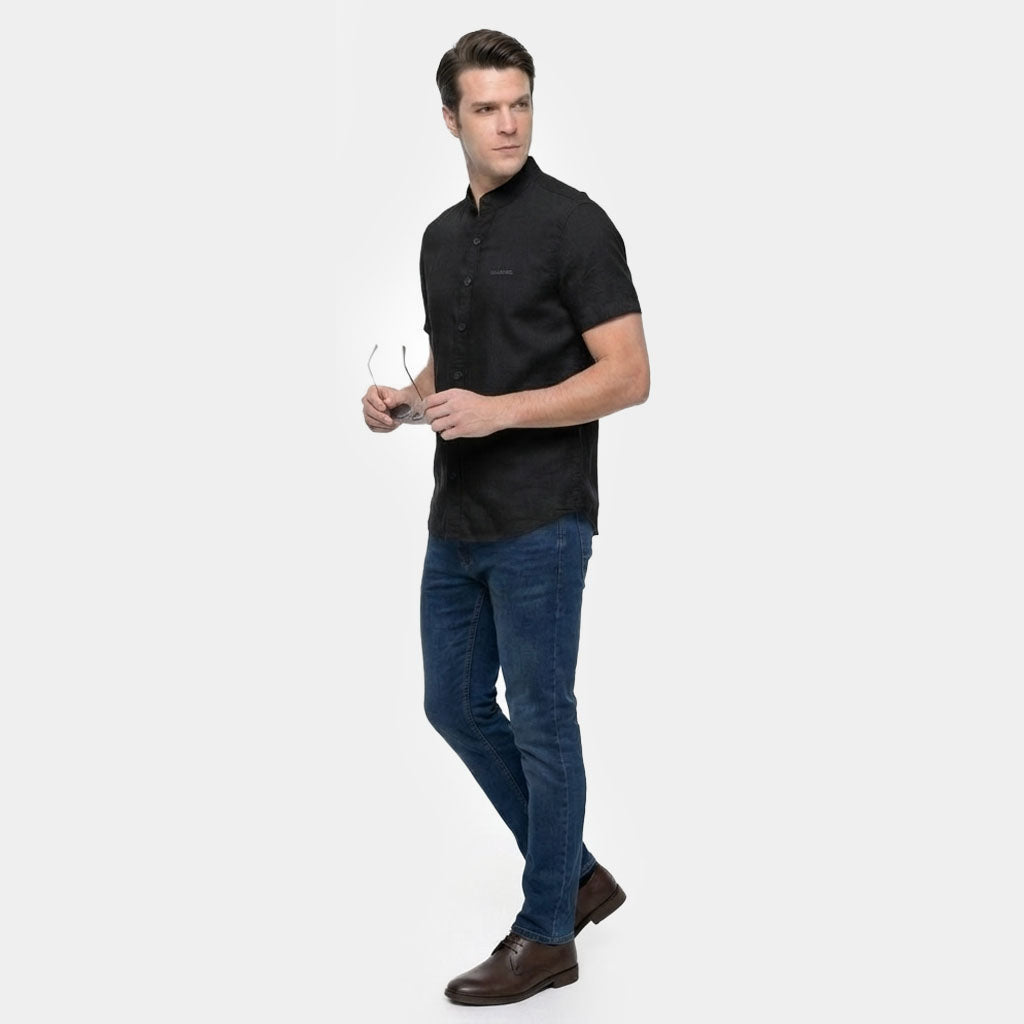 HUMMER MENS STAND COLLAR SHORT SLEEVE SHIRT [SMART FIT] H0124