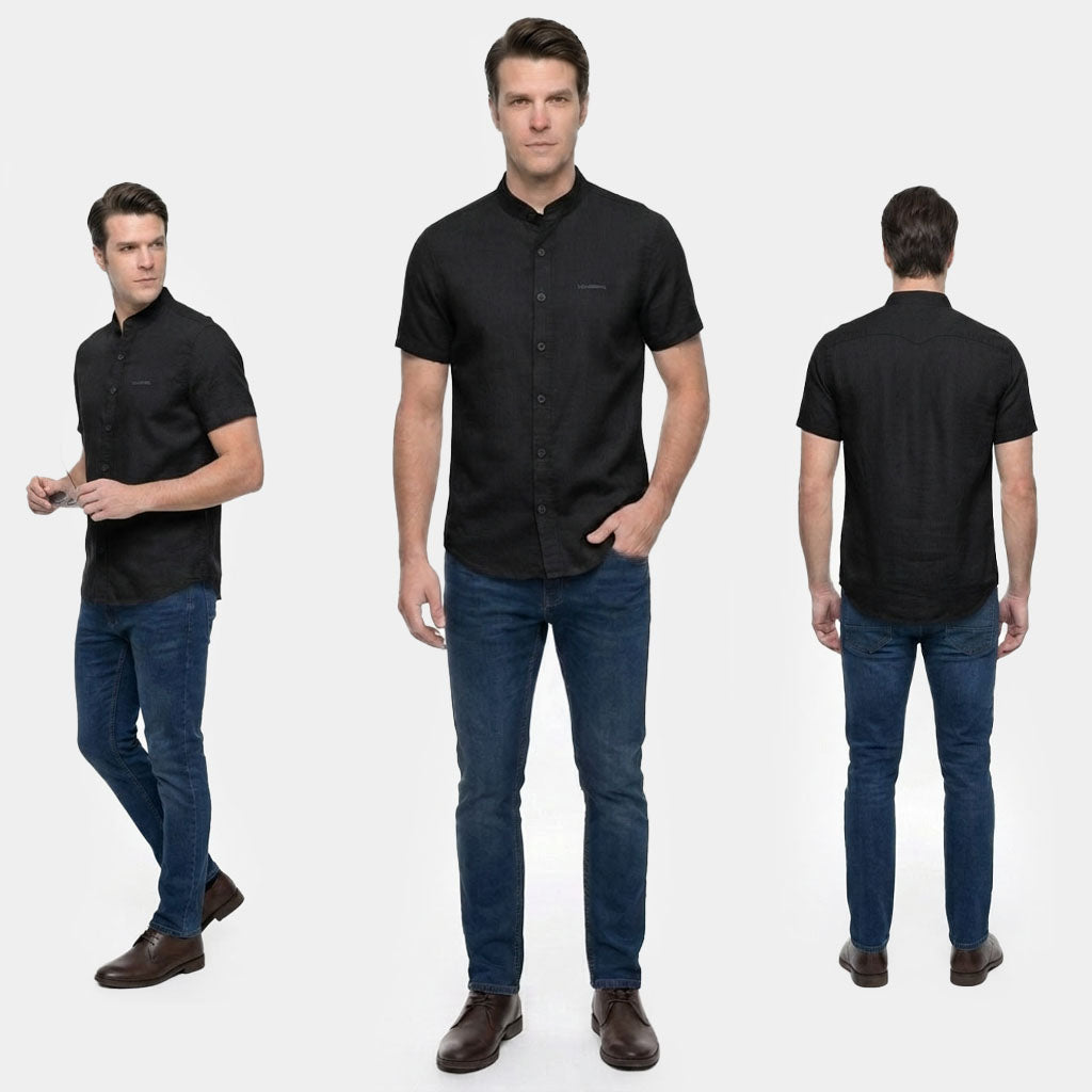 HUMMER MENS STAND COLLAR SHORT SLEEVE SHIRT [SMART FIT] H0124