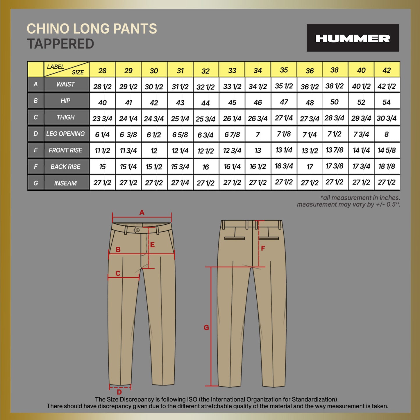 HUMMER MENS CHINO LONG PANTS [TAPERED] H0116
