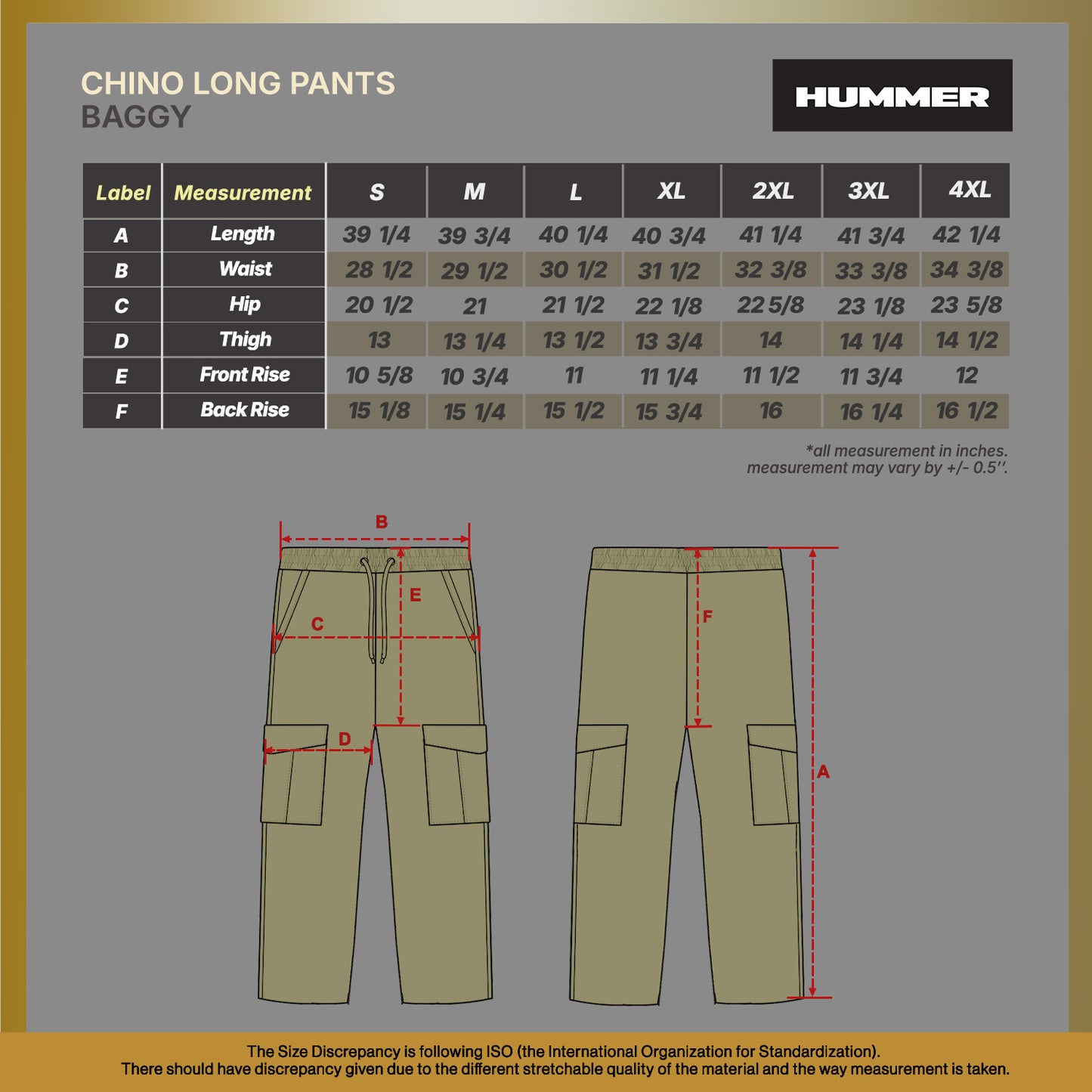 HUMMER MENS CASUAL OUTDOOR LONG PANTS CHINO [BAGGY] H0094