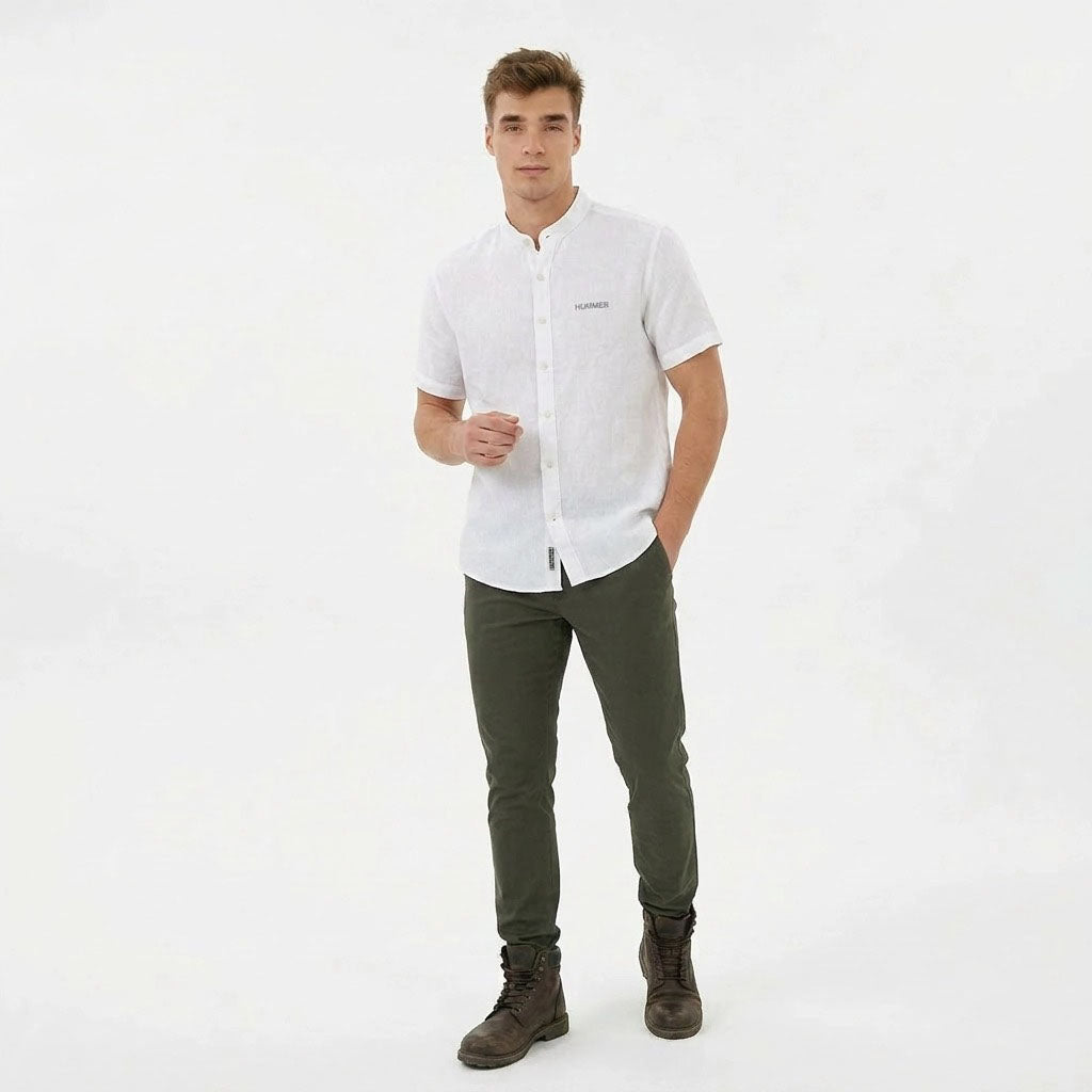 HUMMER MENS STAND COLLAR SHORT SLEEVE SHIRT [SMART FIT] H0124
