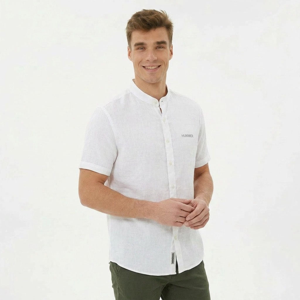 HUMMER MENS STAND COLLAR SHORT SLEEVE SHIRT [SMART FIT] H0124