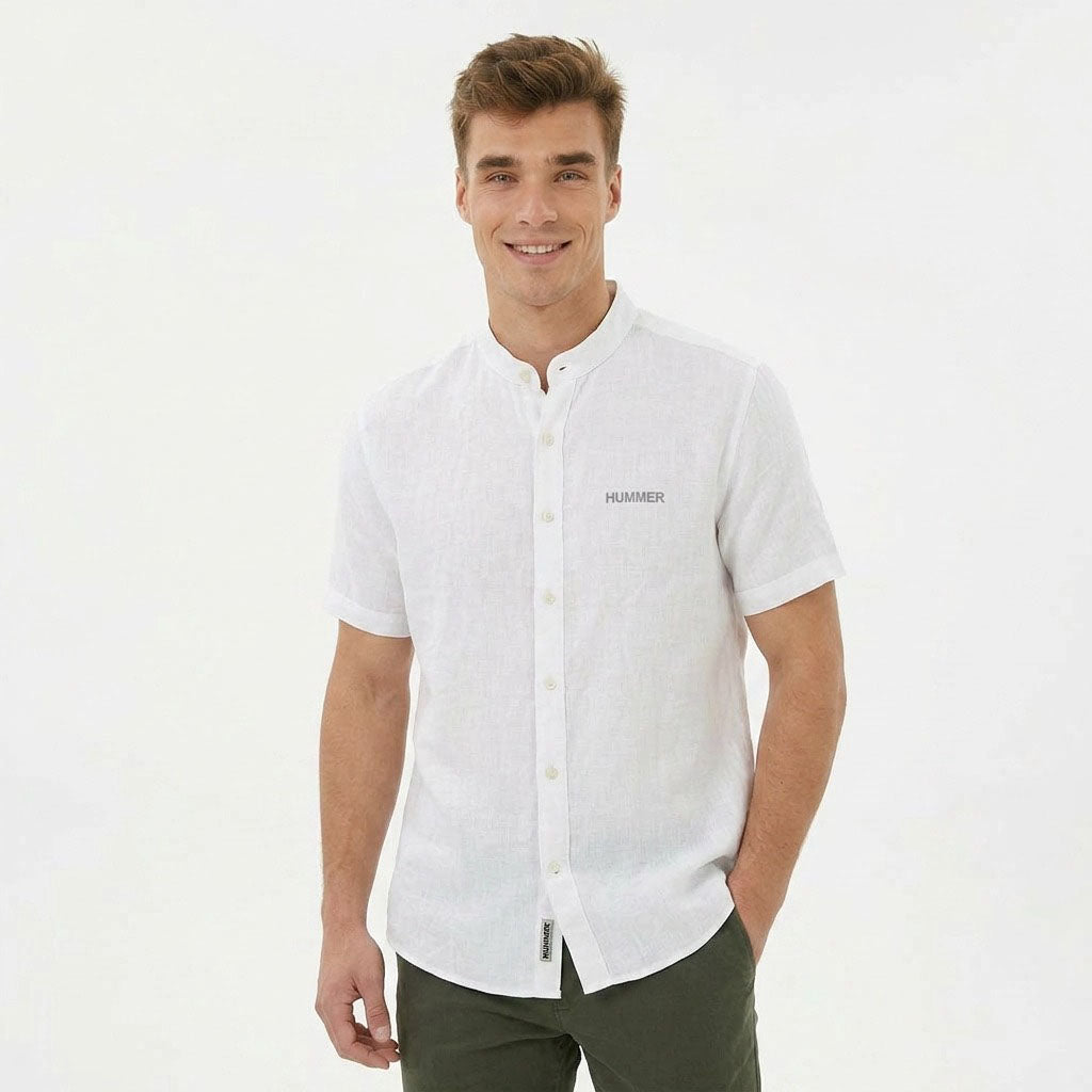 HUMMER MENS STAND COLLAR SHORT SLEEVE SHIRT [SMART FIT] H0124