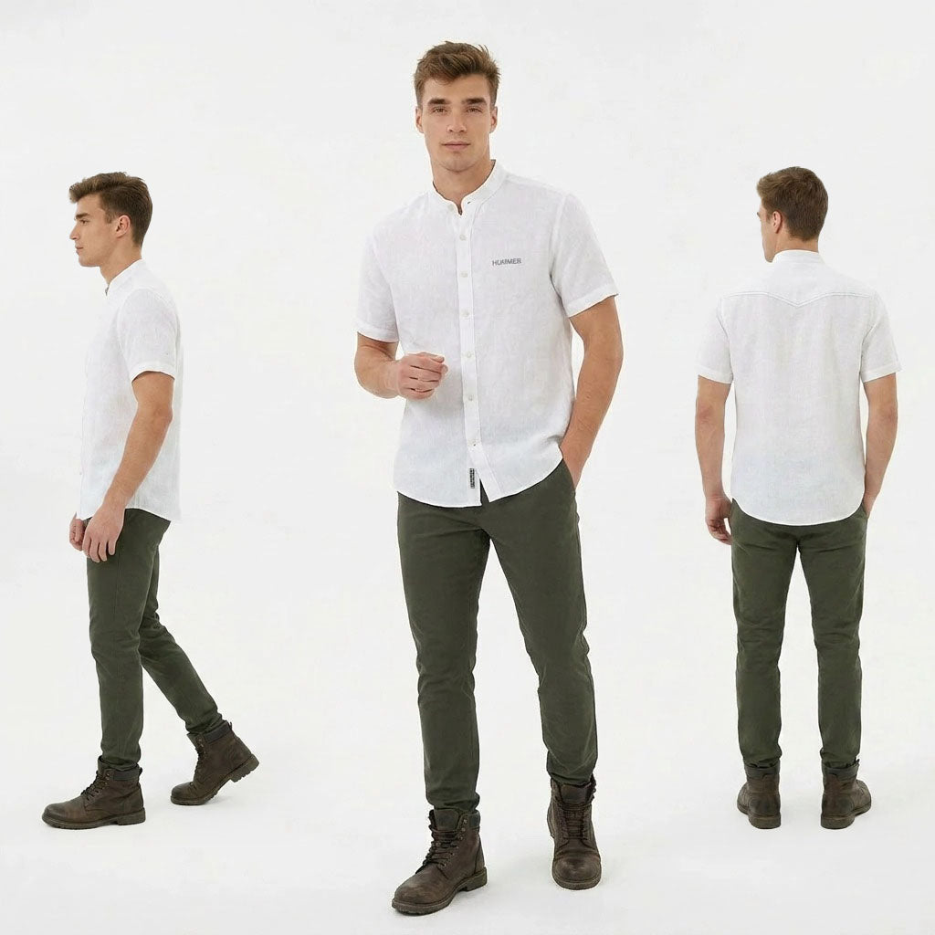 HUMMER MENS STAND COLLAR SHORT SLEEVE SHIRT [SMART FIT] H0124