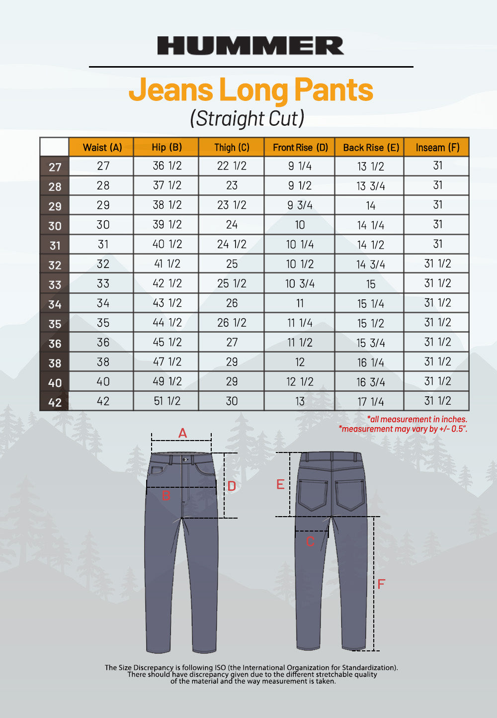 HUMMER MENS LONG PANTS JEANS [STRAIGHT CUT] H0130