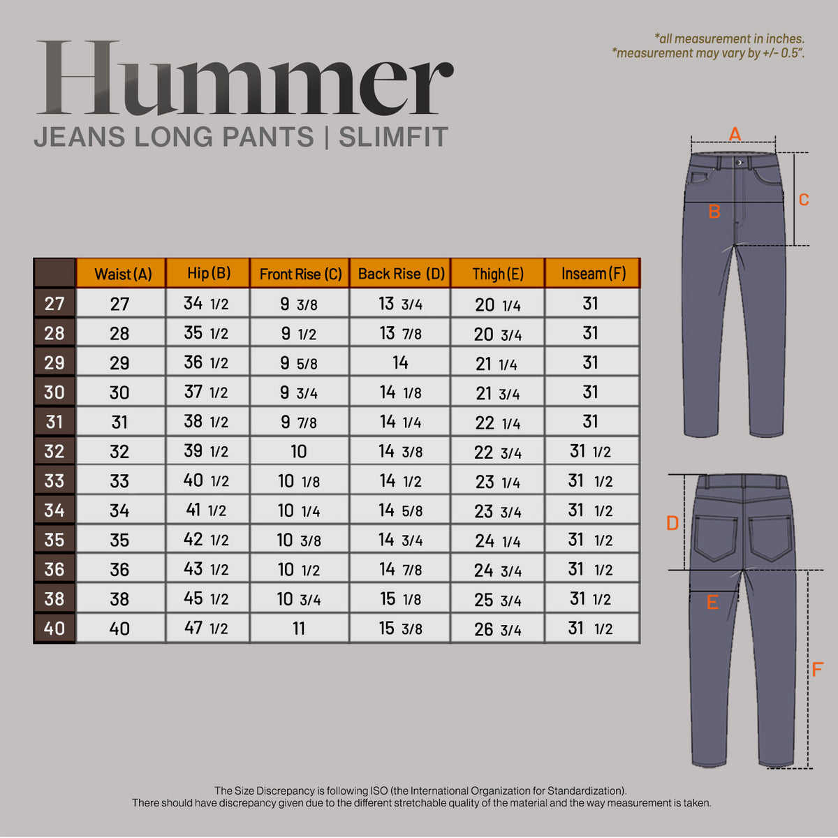 HUMMER MENS LONG PANTS JEANS [SLIM FIT] H0129