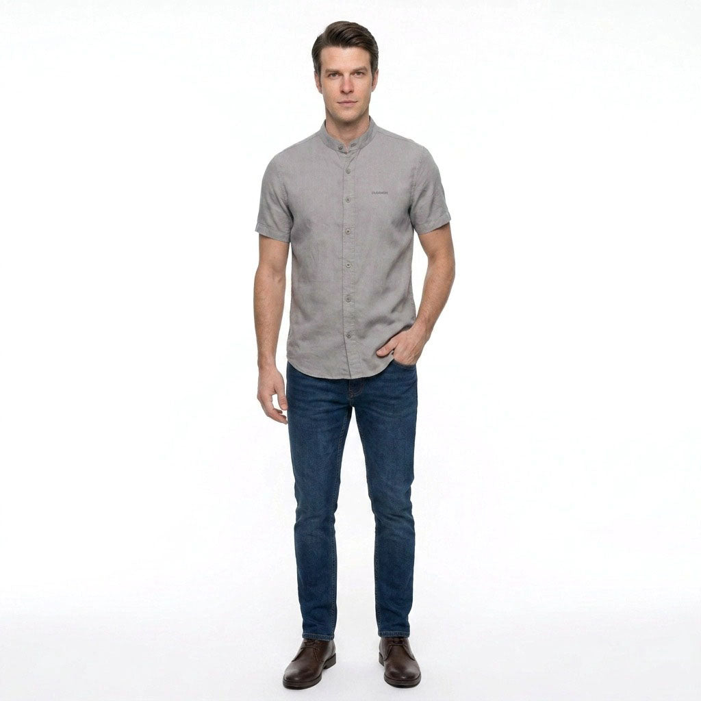 HUMMER MENS STAND COLLAR SHORT SLEEVE SHIRT [SMART FIT] H0124