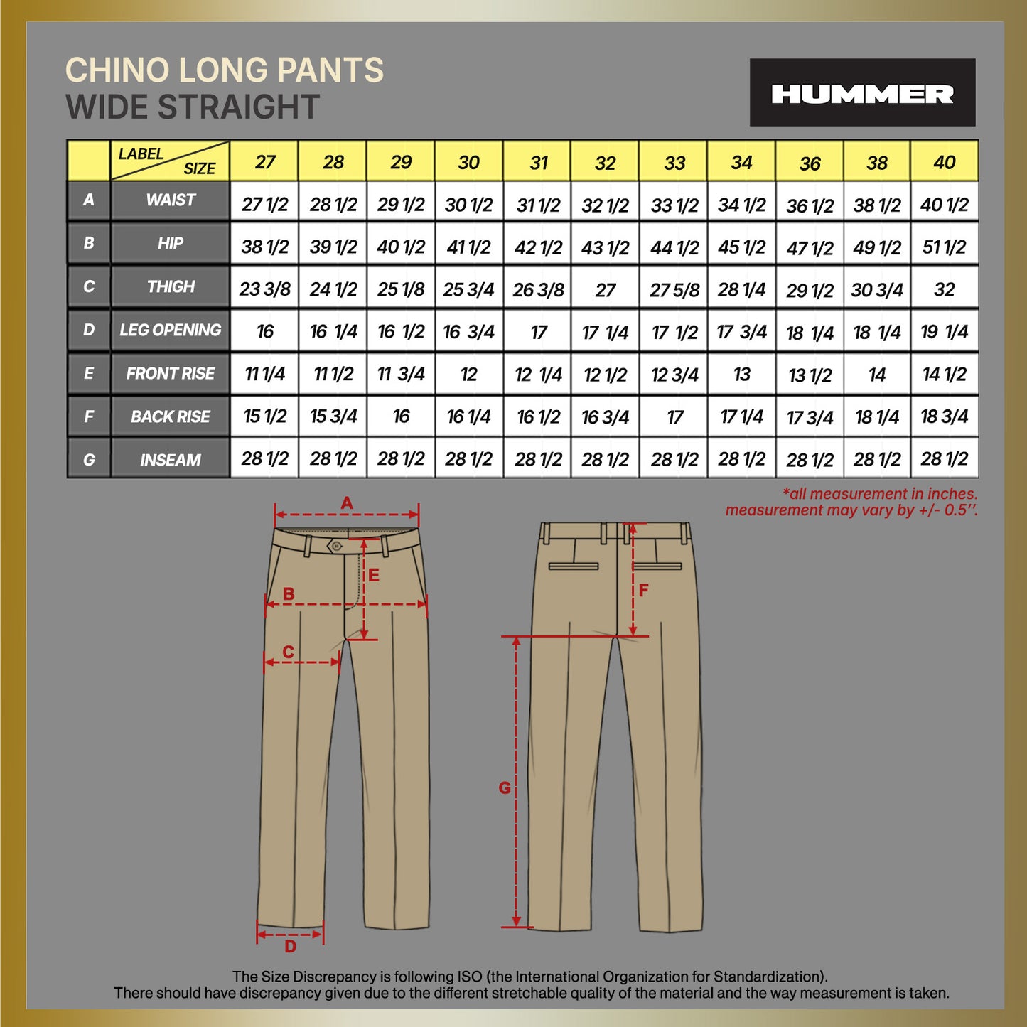 HUMMER MENS CHINO LONG PANTS [WIDE STRAIGHT] H0115