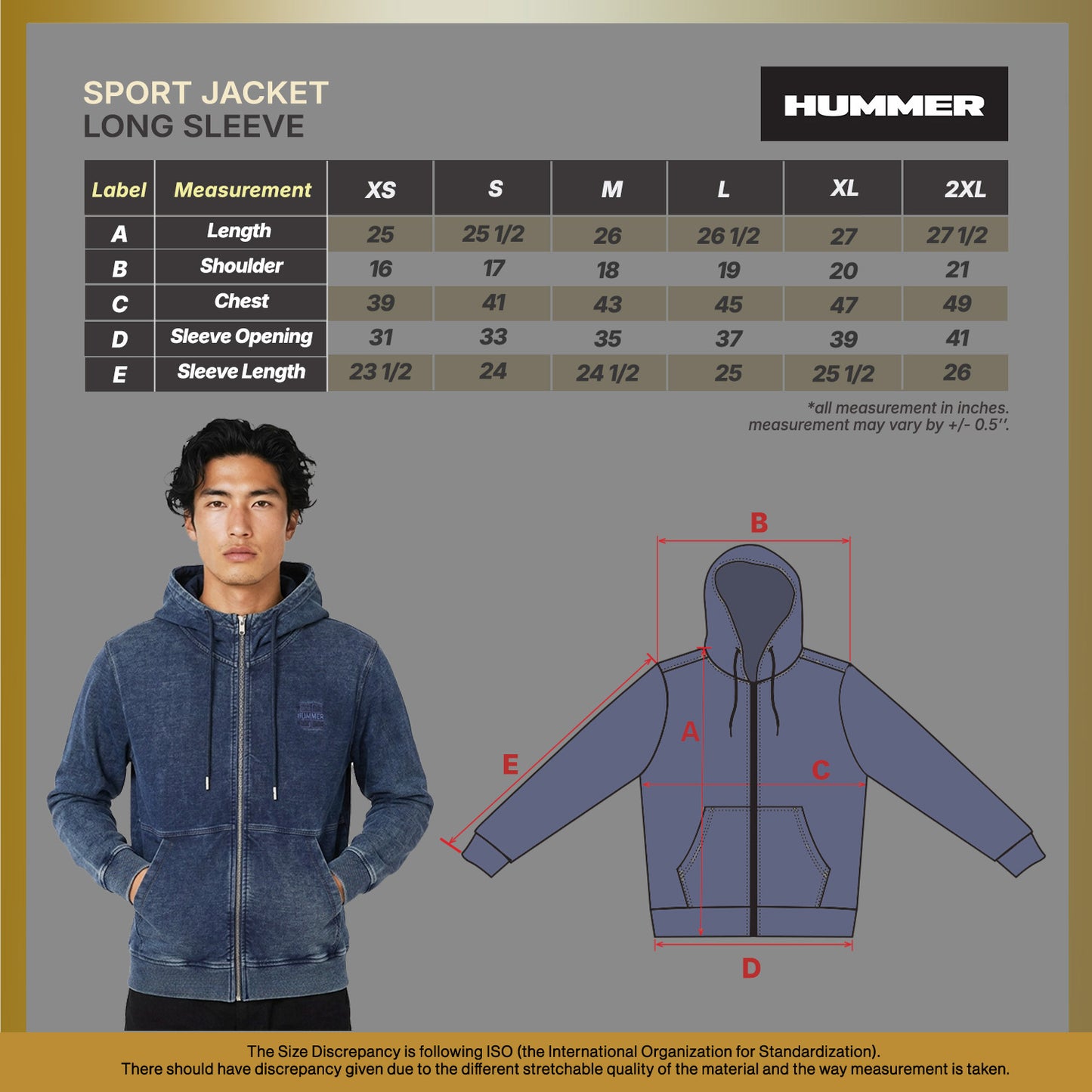 HUMMER MENS JEAN LONG SLEEVE HOODED JACKET H0028