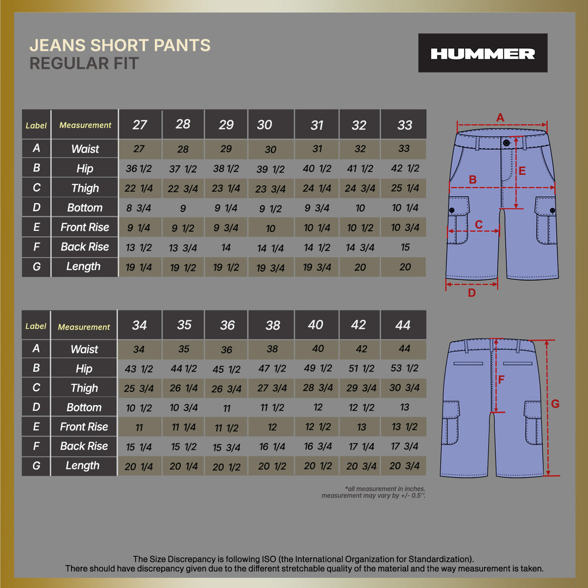 HUMMER MENS SHORT PANTS JEANS [REGULAR FIT] H0056