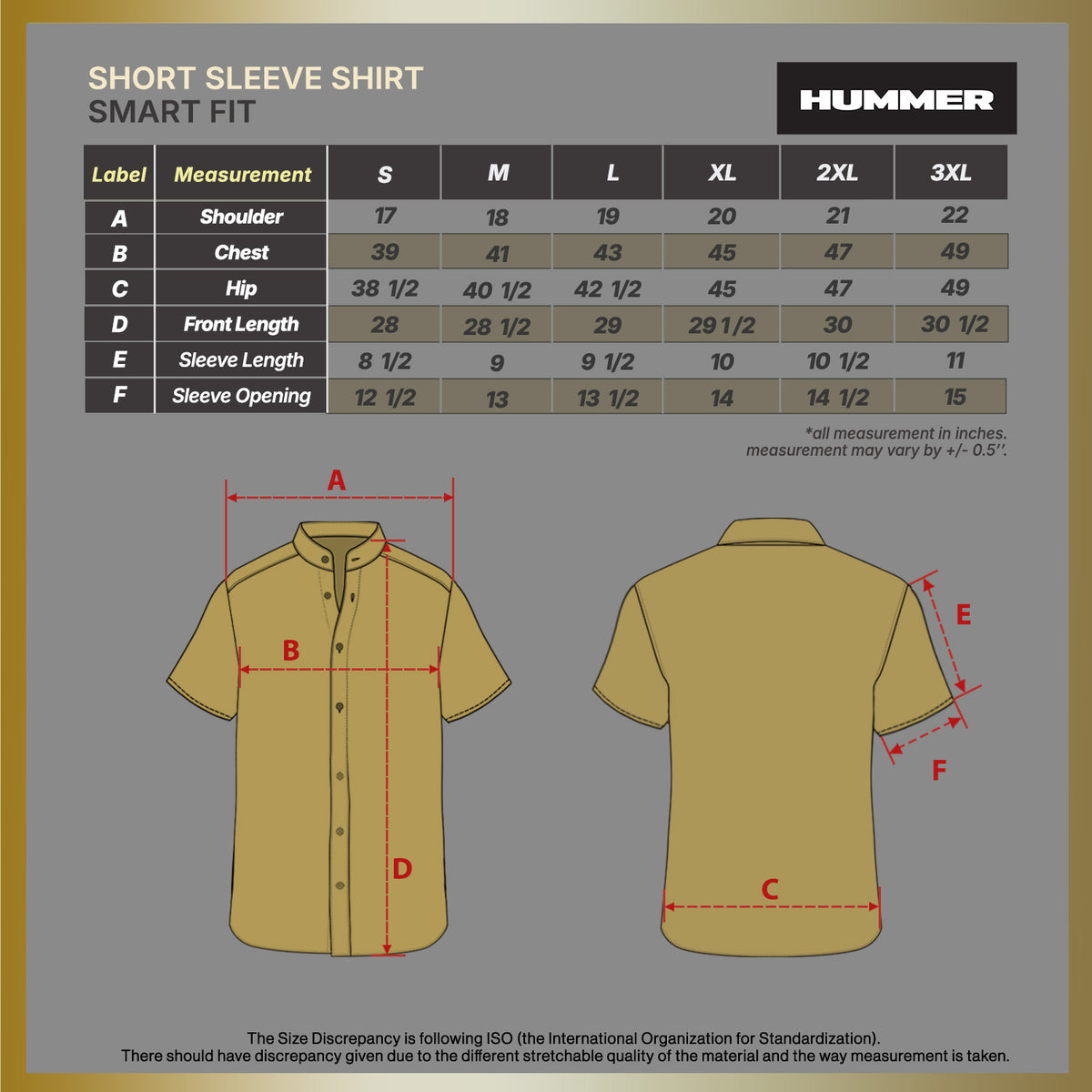 HUMMER MENS STAND COLLAR SHORT SLEEVE SHIRT [SMART FIT] H0124