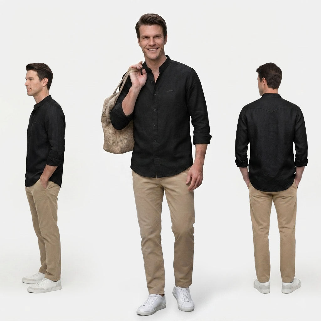 HUMMER MENS STAND COLLAR LONG SLEEVE SHIRT [SMART FIT] H0125