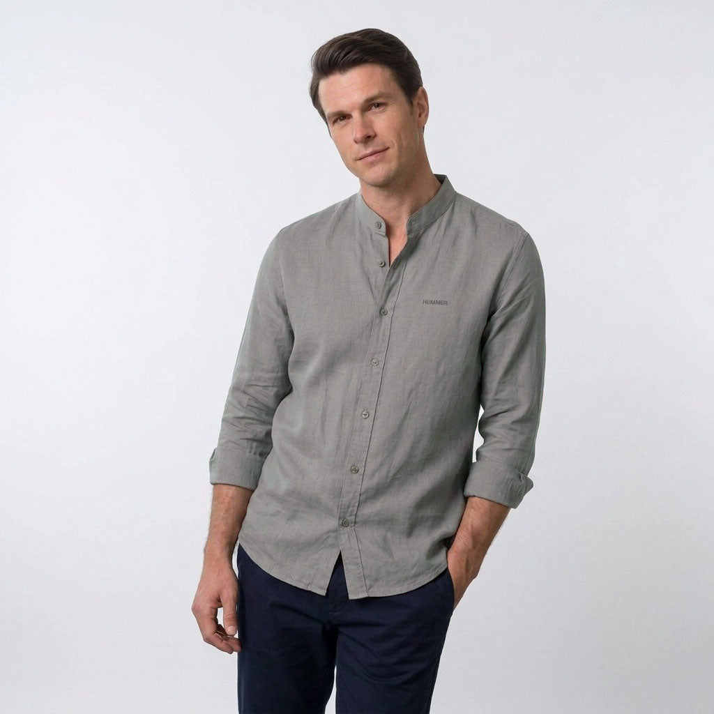 HUMMER MENS STAND COLLAR LONG SLEEVE SHIRT [SMART FIT] H0125