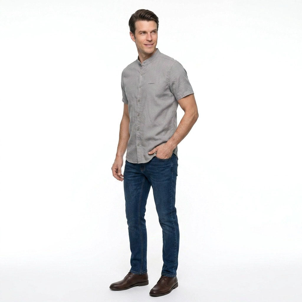 HUMMER MENS STAND COLLAR SHORT SLEEVE SHIRT [SMART FIT] H0124