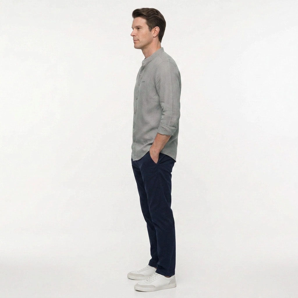 HUMMER MENS STAND COLLAR LONG SLEEVE SHIRT [SMART FIT] H0125