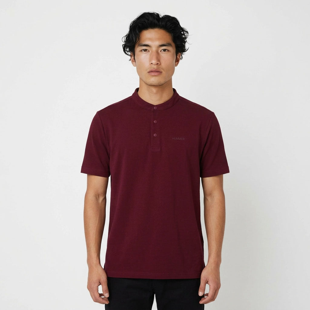 HUMMER MENS STAND COLLAR SHORT SLEEVE POLO T SHIRT [REGULAR FIT] H0050