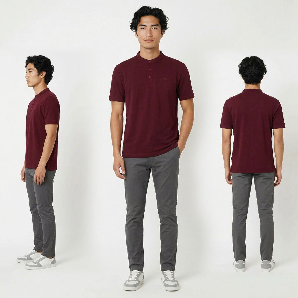 HUMMER MENS STAND COLLAR SHORT SLEEVE POLO T SHIRT [REGULAR FIT] H0050