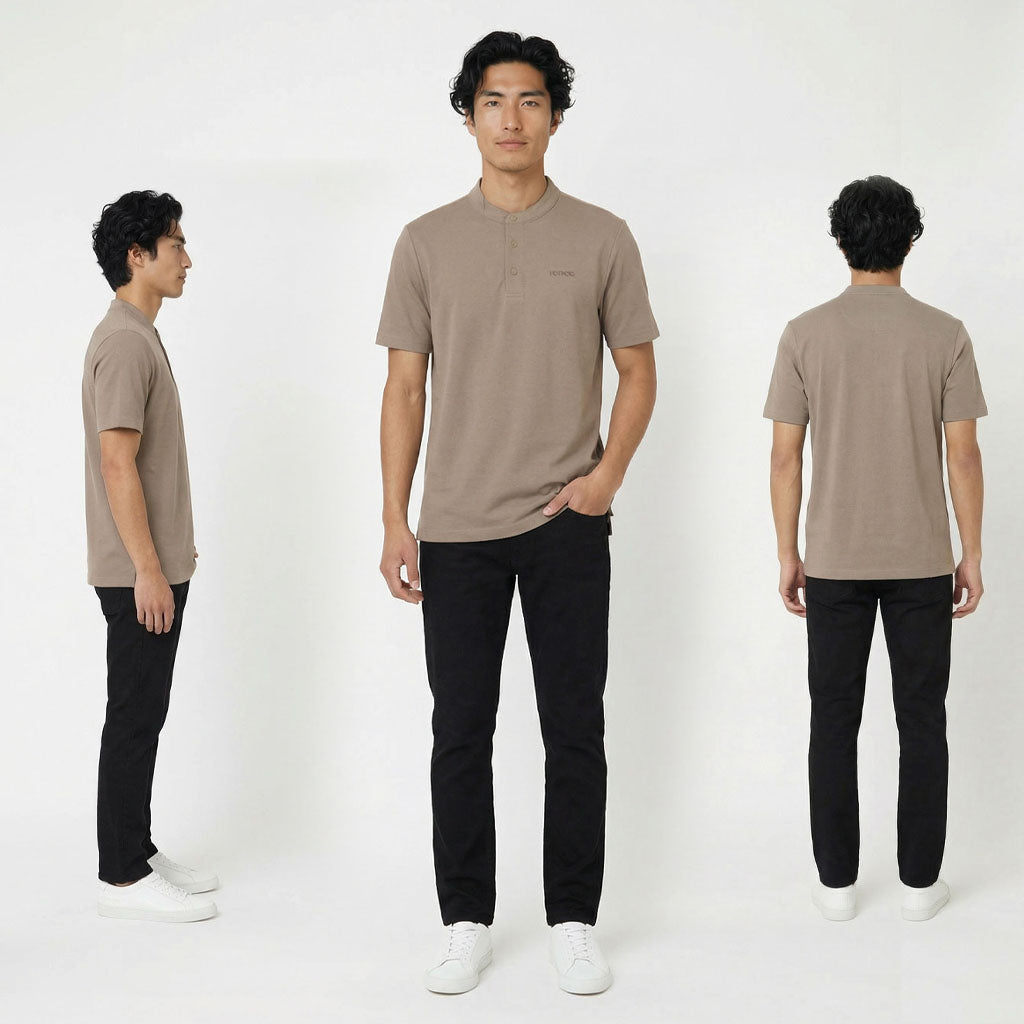 HUMMER MENS STAND COLLAR SHORT SLEEVE POLO T SHIRT [REGULAR FIT] H0050