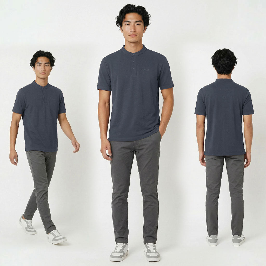 HUMMER MENS STAND COLLAR SHORT SLEEVE POLO T SHIRT [REGULAR FIT] H0050