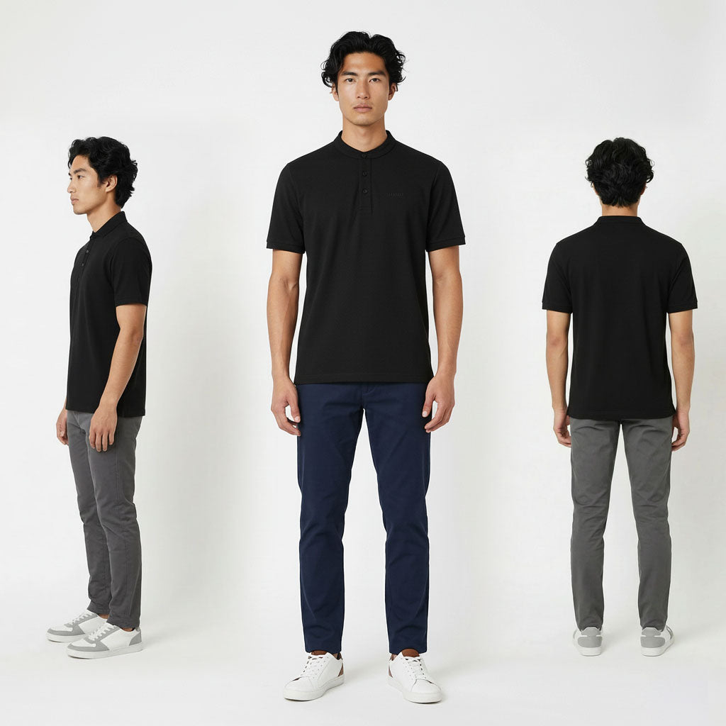 HUMMER MENS STAND COLLAR SHORT SLEEVE POLO T SHIRT [REGULAR FIT] H0050