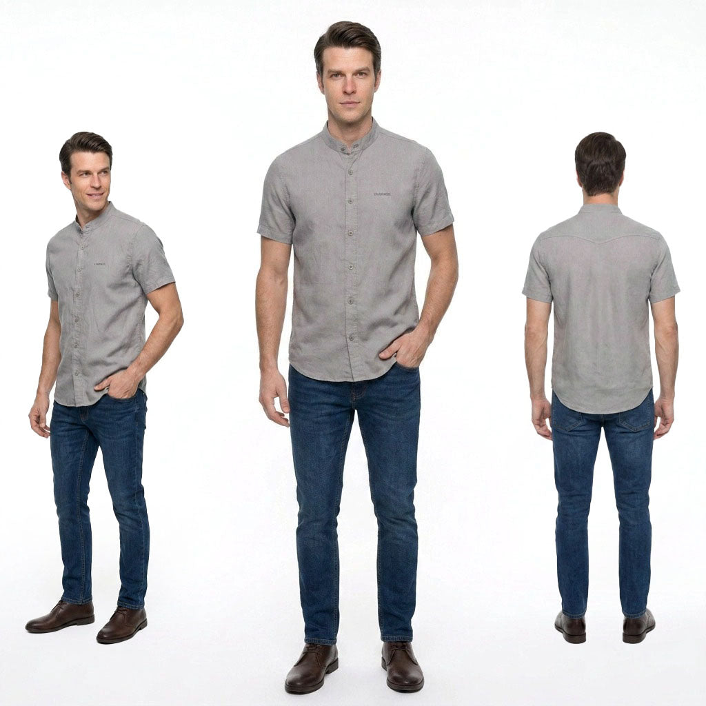 HUMMER MENS STAND COLLAR SHORT SLEEVE SHIRT [SMART FIT] H0124