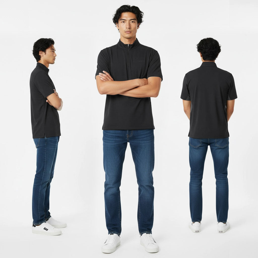 HUMMER MENS SHORT SLEEVE QUARTERZIP T SHIRT [FREE CUT] H0097