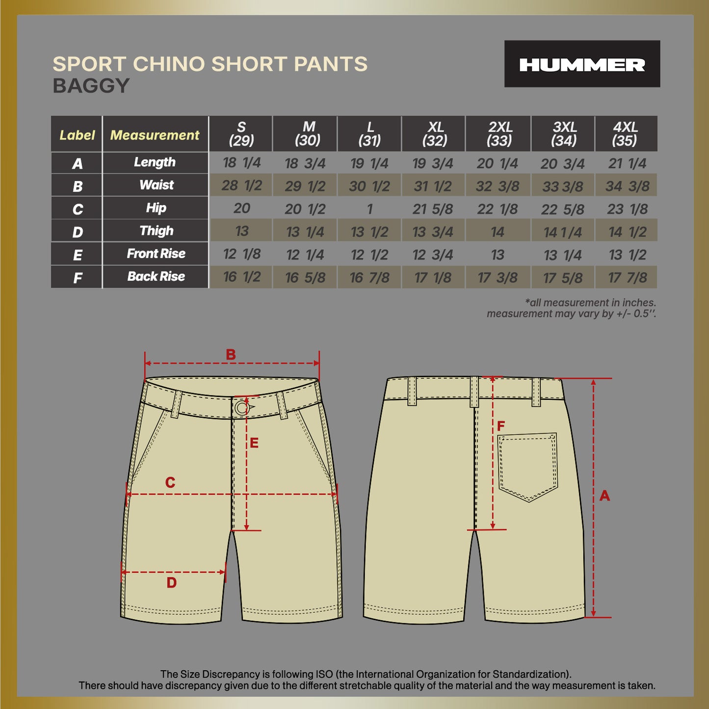 HUMMER MENS SHORT PANTS CHINO [REGULAR FIT] H0111