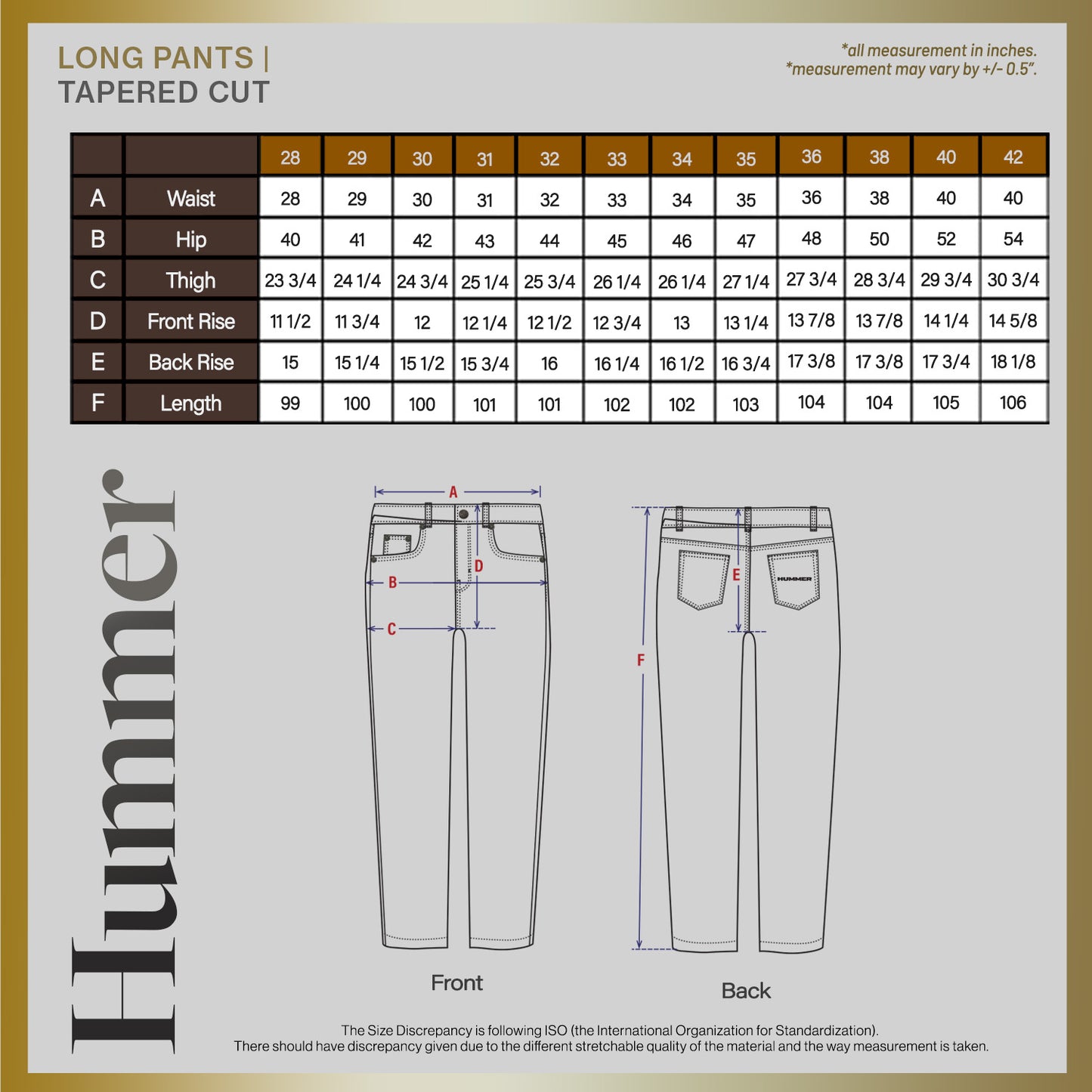 HUMMER MENS JEAN LONG PANTS [TAPERED] H0037