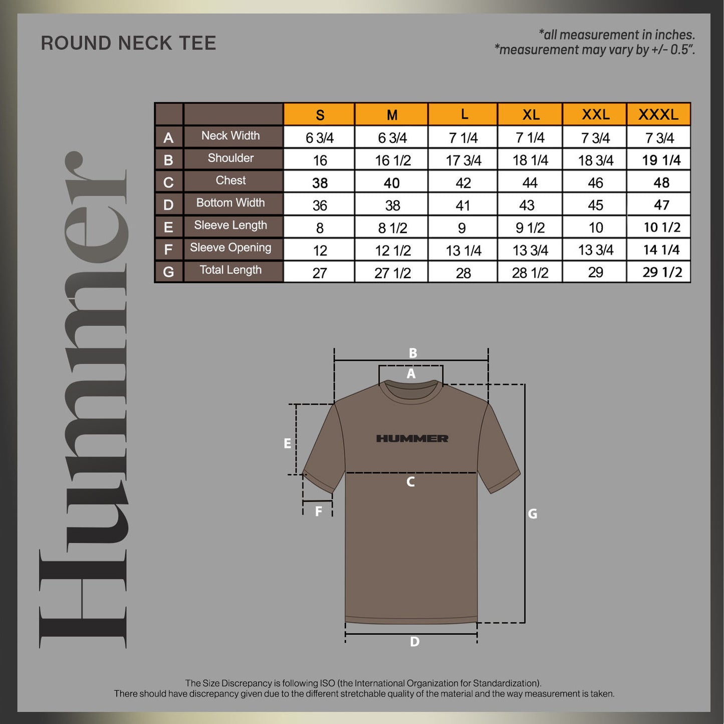 HUMMER MENS SHORT SLEEVE ROUND NECK T SHIRT [FREE CUT] H0089