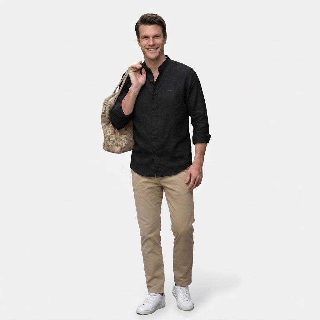 HUMMER MENS STAND COLLAR LONG SLEEVE SHIRT [SMART FIT] H0125
