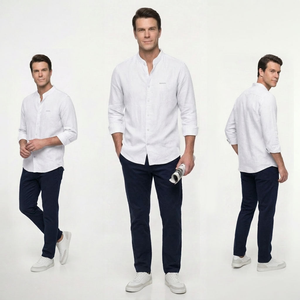 HUMMER MENS STAND COLLAR LONG SLEEVE SHIRT [SMART FIT] H0125