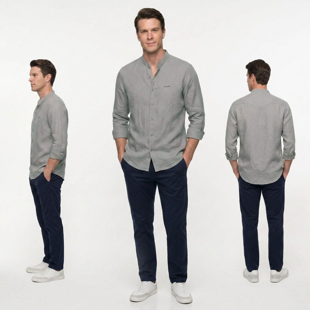 HUMMER MENS STAND COLLAR LONG SLEEVE SHIRT [SMART FIT] H0125